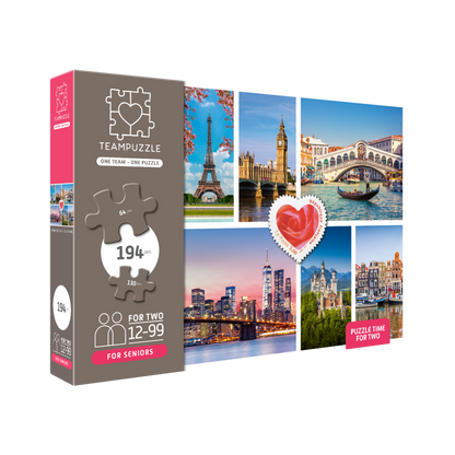 TEAMPUZZLE FOR SENIORS: Cities – 194-Piece Senior Jigsaw Puzzle – Large & Small Puzzle Pieces – Ages 12–99