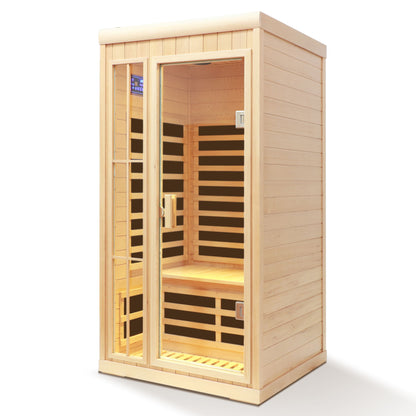 Deluxe Version Plus 1 Person Far Infrared Hemlock Sauna Room With LED Colour Lights - Natural