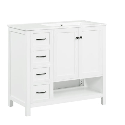 Bathroom Vanity With Sink Top, Bathroom Vanity Cabinet With 2 Doors And 2 Drawers, Open Shelf