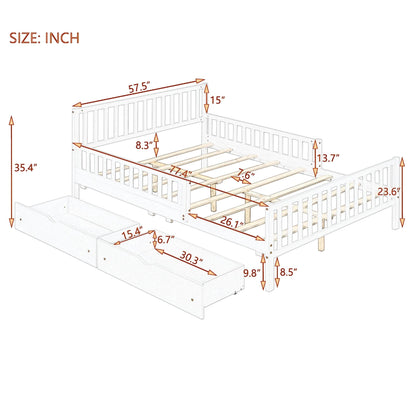 Platform Bed With Guardrails On Both Sides And 2 Storage Drawers