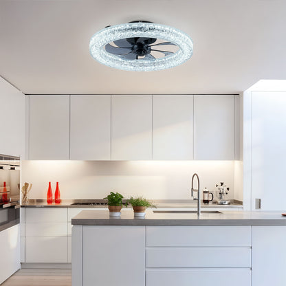 LED Light Source And Remote Control, 3000 - 6500K Dimmable Flush Mount LED Fan Light, 6 Speeds, Quiet DC Motor For Living Room - Matte Black