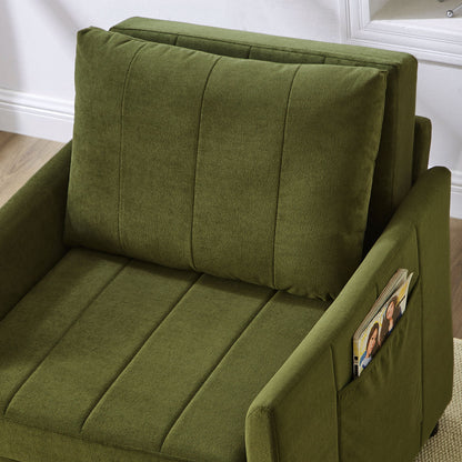 Upholstered Convertible Sleeper Sofa With 5 Position Backrest, Side Pockets, Storage
