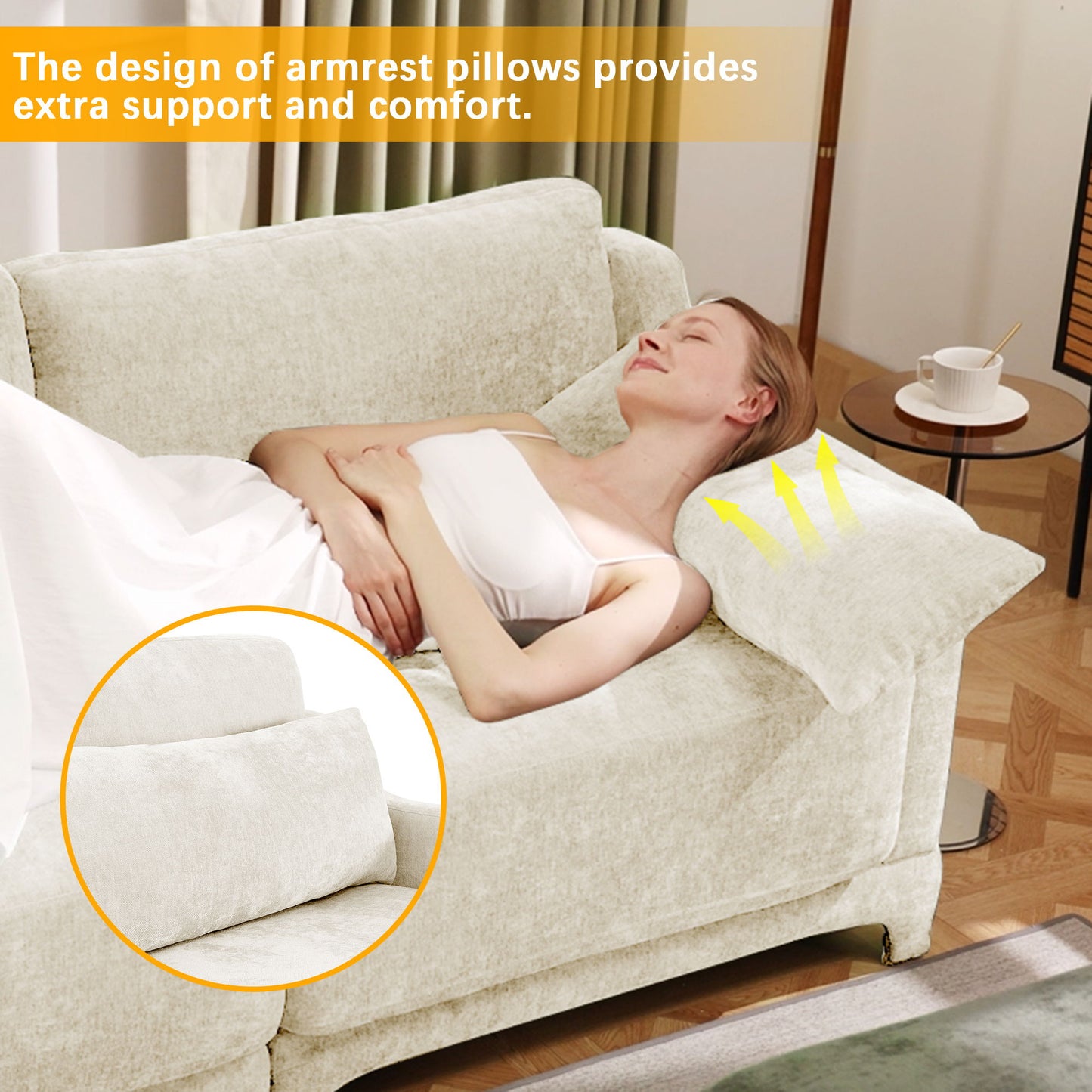 Stylish Sofa With Ottoman And Lumbar Pillows, Ergonomic Design