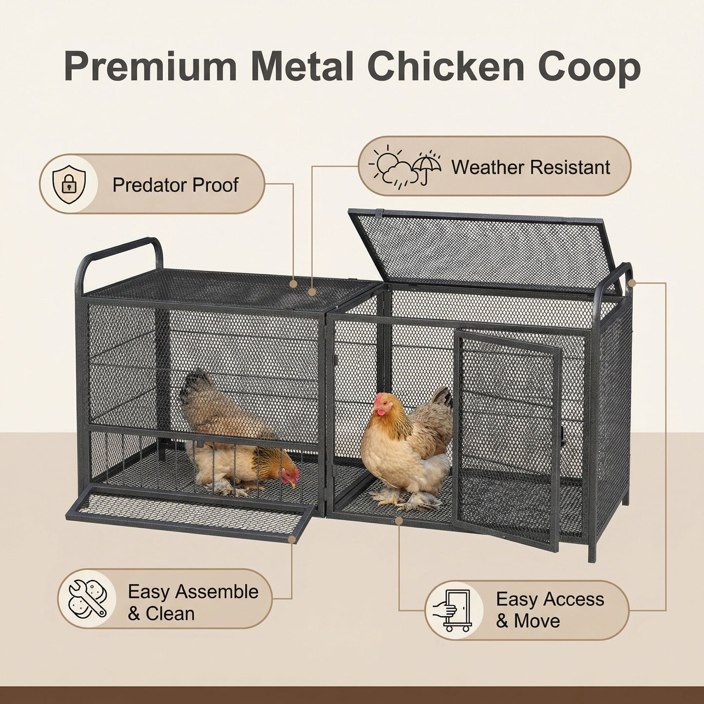 Chicken Cage, Poultry Breeding Coop - Black / Silver