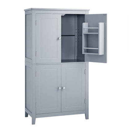Elegant Bathroom Floor Storage Cabinet With 4 Doors, Adjustable Shelves