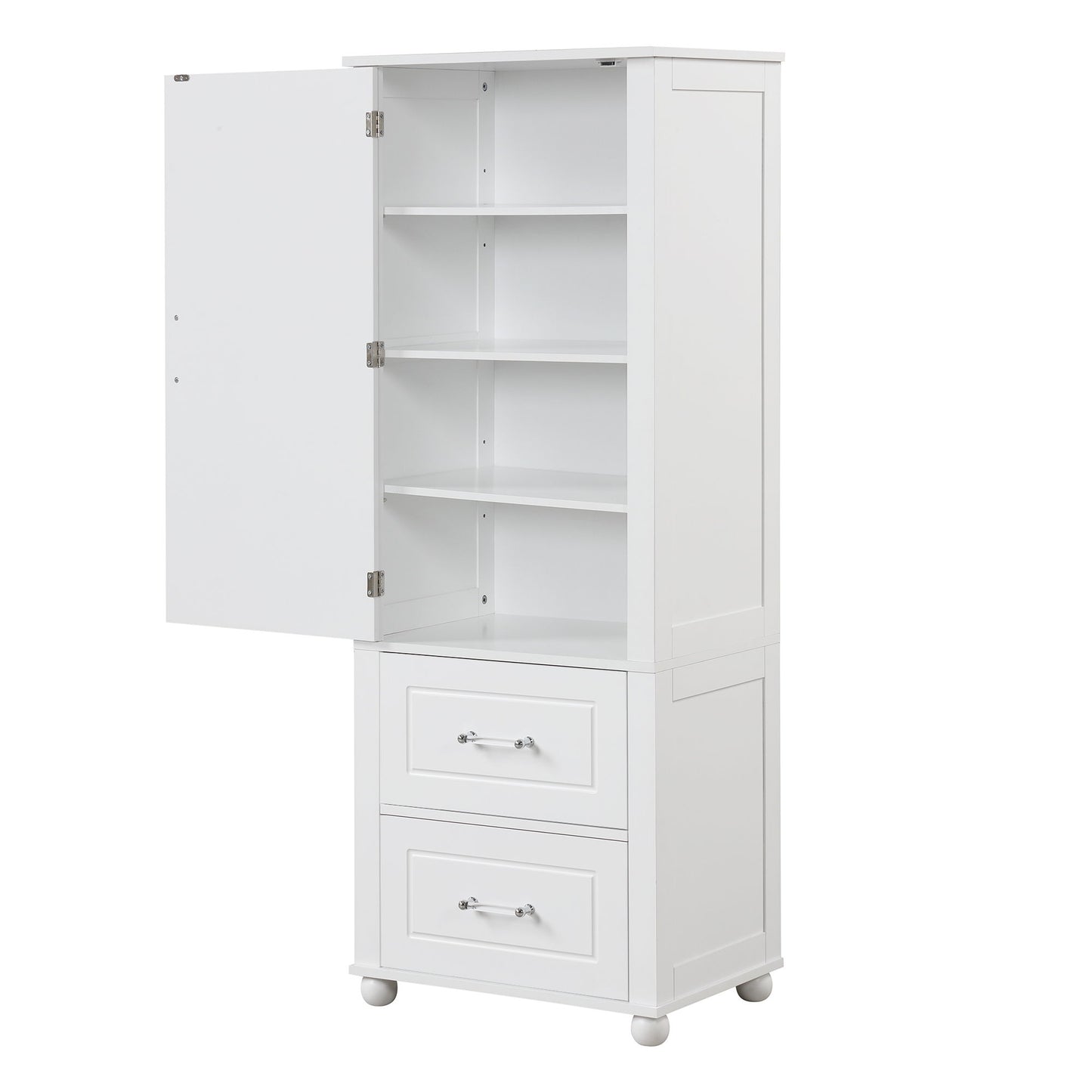 Tall Freestanding Bathroom Storage Cabinet With 2 Drawers And Adjustable Shelf