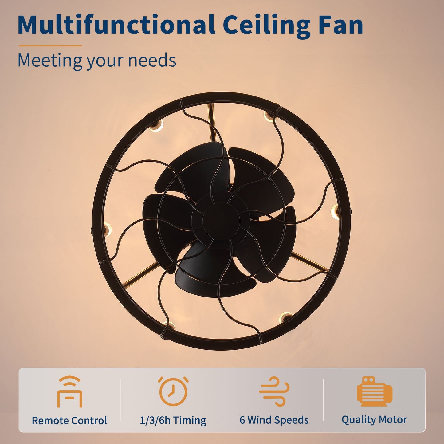 Modern Farmhouse Ceiling Fan, Adjustable Hanging