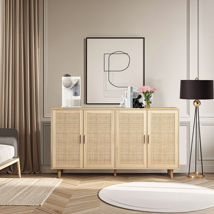 Elegant And Functional Rattan Decorative Storage Cabinet With 4 Doors