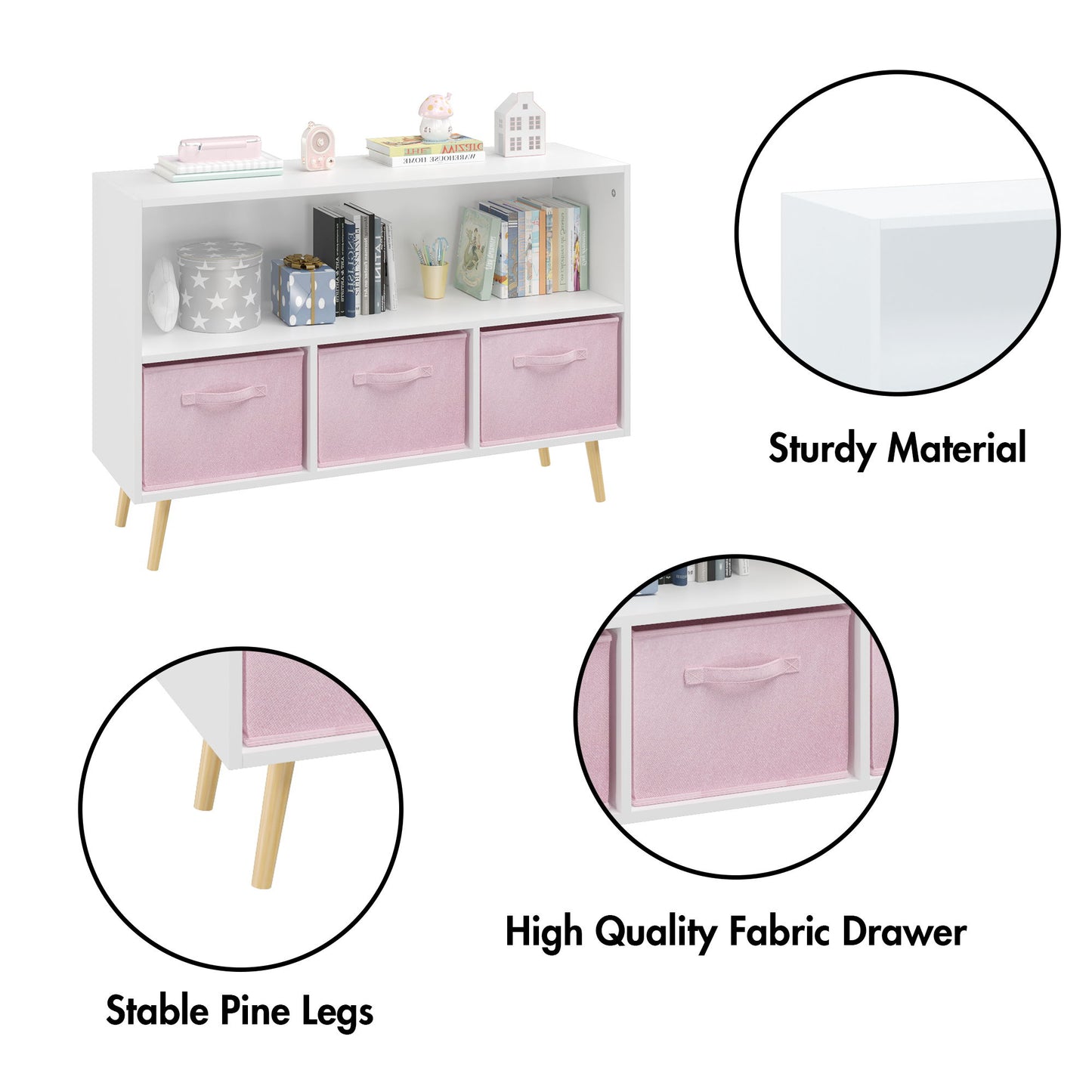 Bookcase With Collapsible Drawers, Book Display Organizer