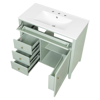 Bathroom Vanity With Sink, 3 Drawers & Cabinet With Adjustable Shelves