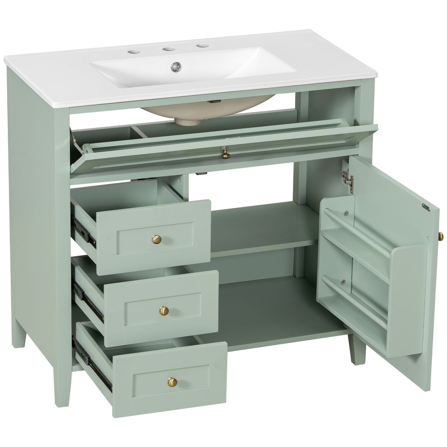 Bathroom Vanity With Sink, 3 Drawers & Cabinet With Adjustable Shelves