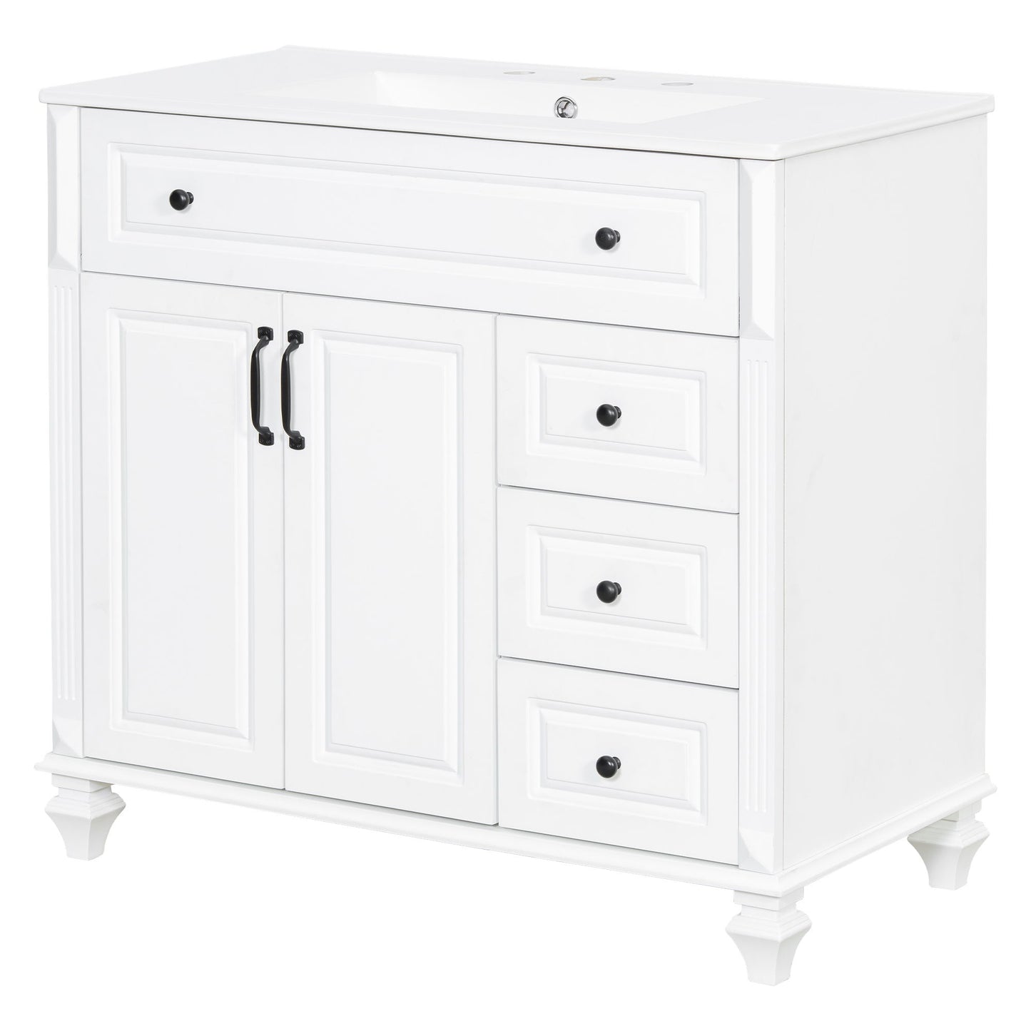 Modern Bathroom Vanity With Sink, 3 Drawers & 2 Doors