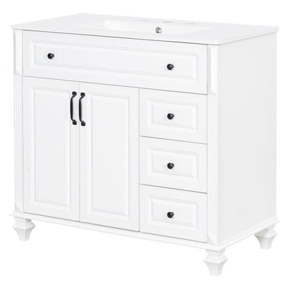 Modern Bathroom Vanity With Sink, 3 Drawers & 2 Doors