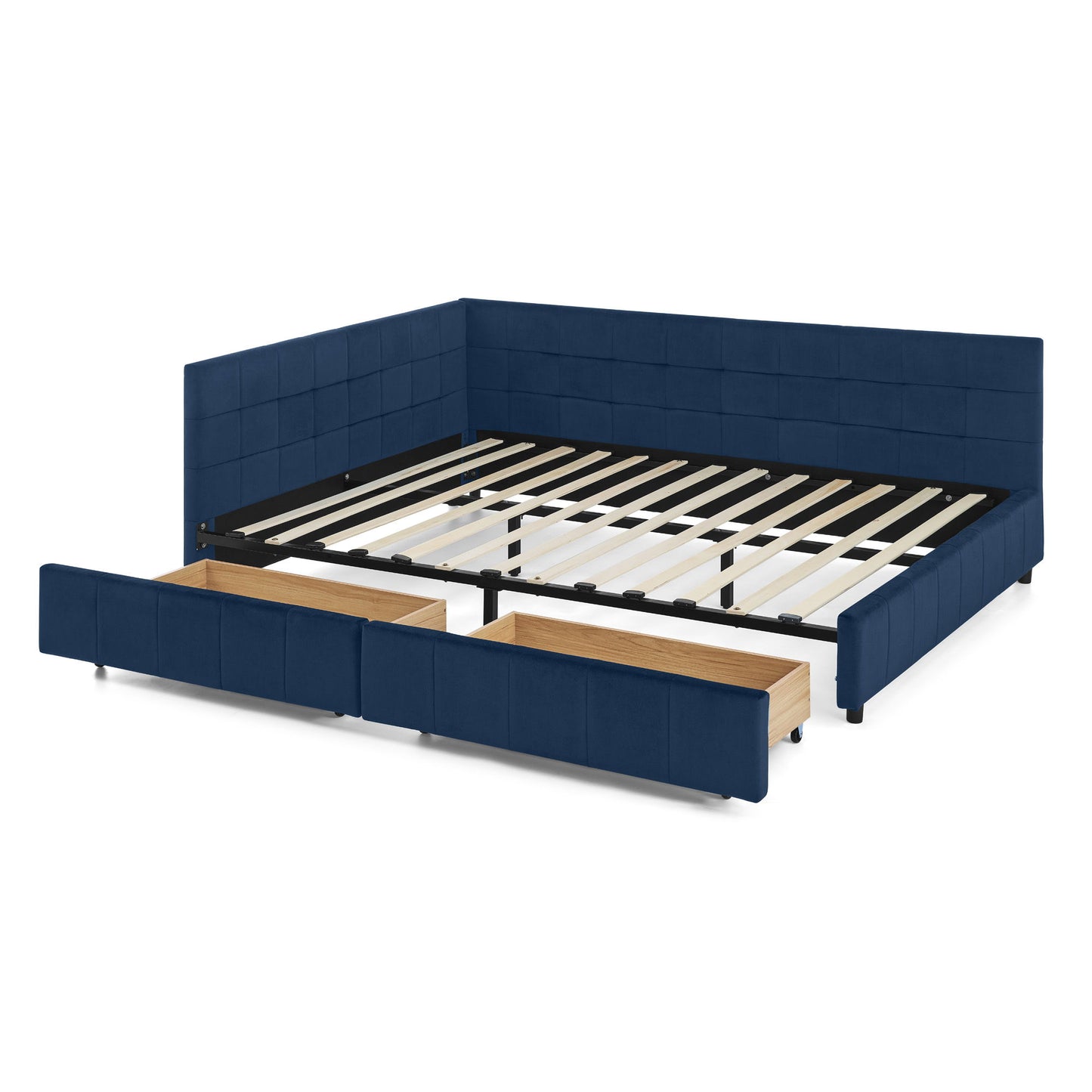 Upholstered Bed Frame With Tufted Backrest And Armrests