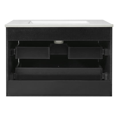 Floating Bathroom Vanity With Oval Knobs & Round Edge, Soft Close Drawer Slides