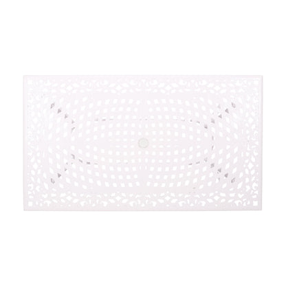 Celestine - Outdoor Cast Aluminum Dining Table With Floral Lattice Design And Umbrella Holder