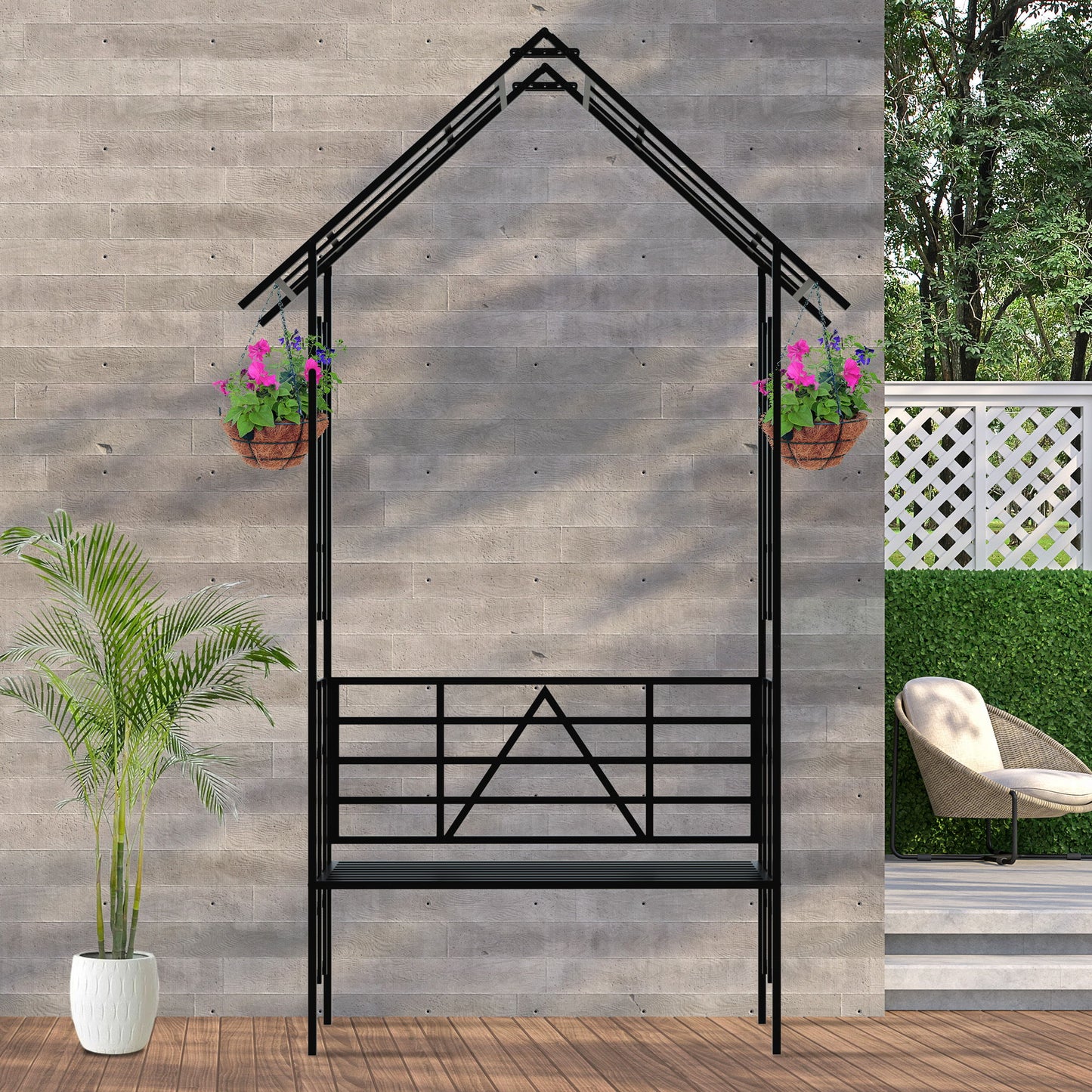 Garden Arch With Bench Turned Into Flower Stand Climbing Plants Support Outdoor - Black