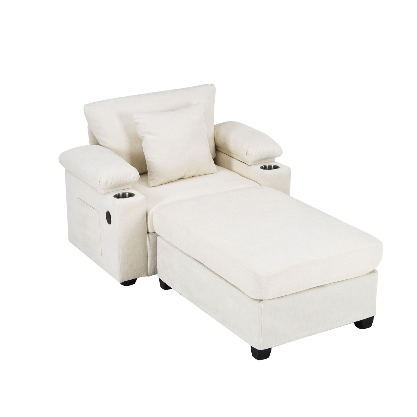 Fabric Sofa Bed With Cupholders And USB Charging Ports Chair For Living Room
