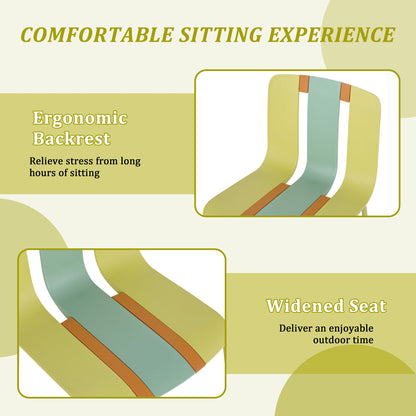 4 Piece Set Of Color Block Designed Single Chairs With Folding Square Table - Grain Yellow / Haze Green / Khaki / Tropical Orange / White