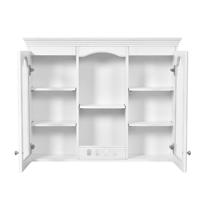Wall-Mounted Medicine Cabinet With 2 Glass Doors, Adjustable Shelves - White