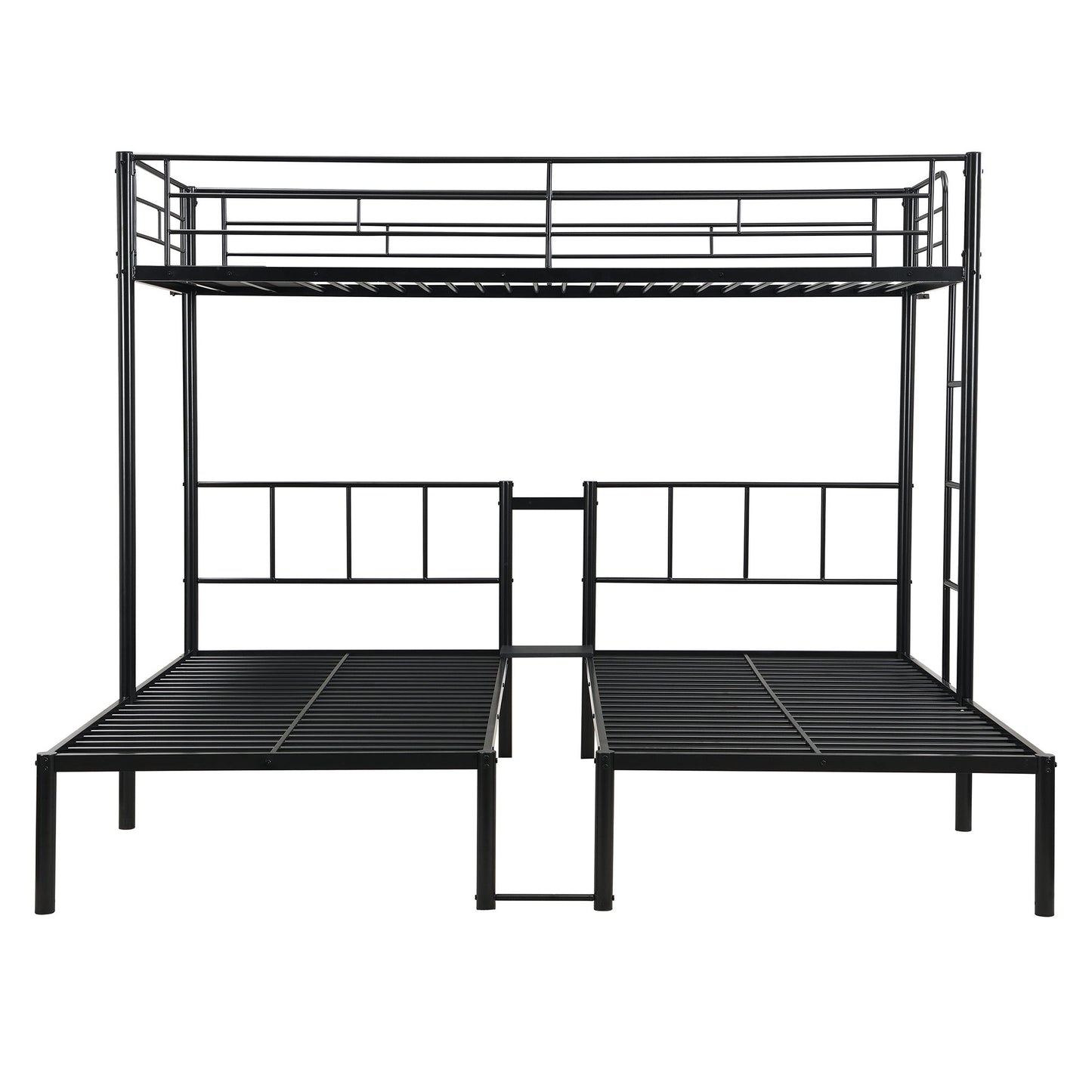 Twin Over Twin Over Twin Triple Bunk Bed With Safety Rails And Storage Shelf - Black