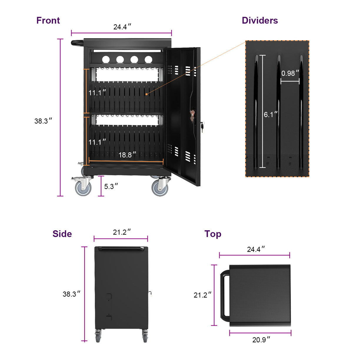 Mobile Charging Cart For Tablets Laptops 35, Device Capacity Matt Metal