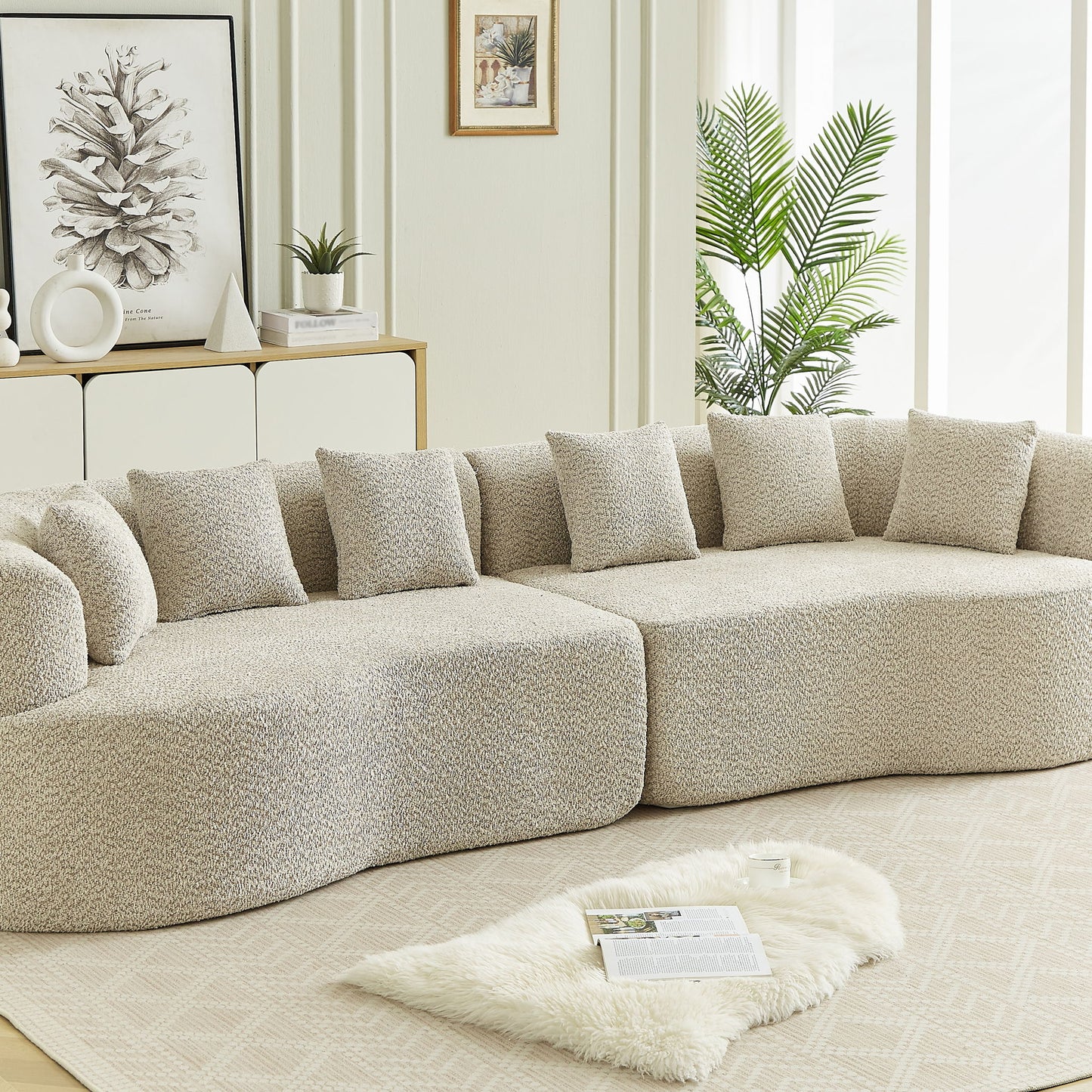 Curved Sectional Sofa With 6 Pillows