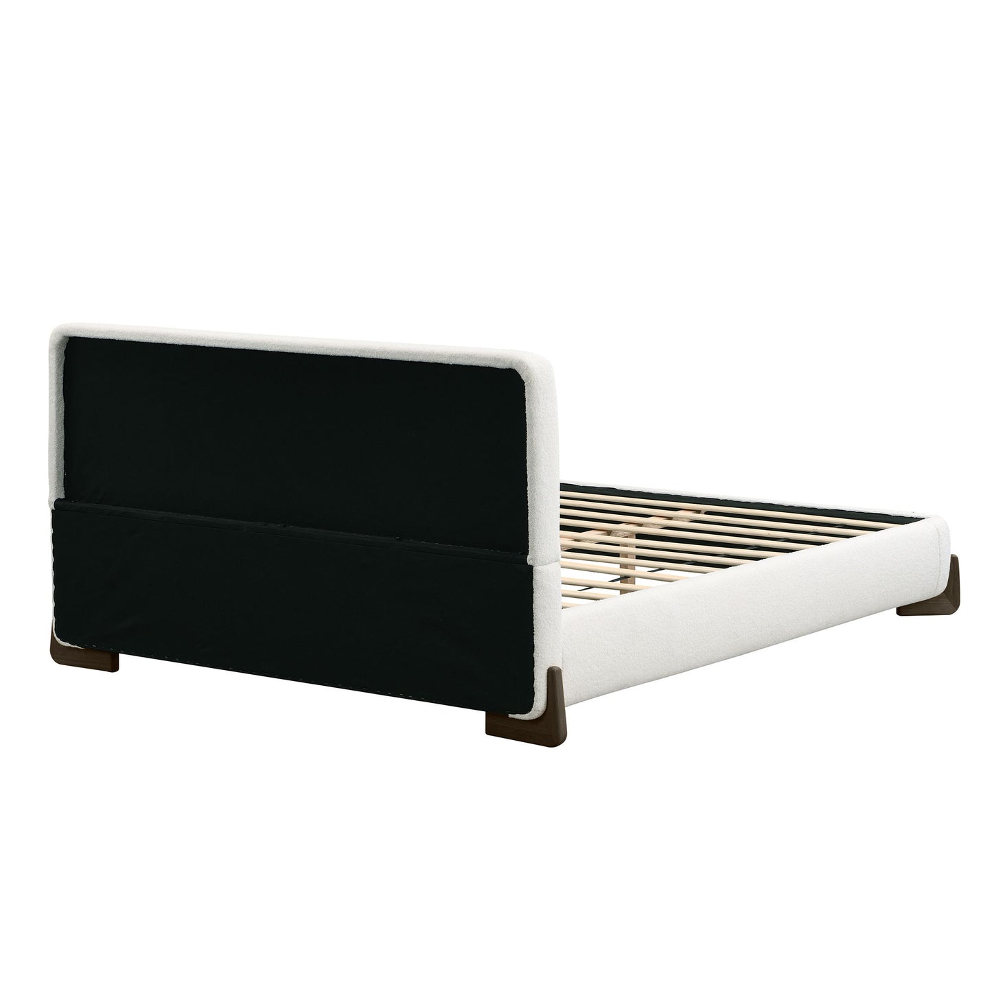 Elegant Boucle Upholstered Bed With Solid Wood Legs