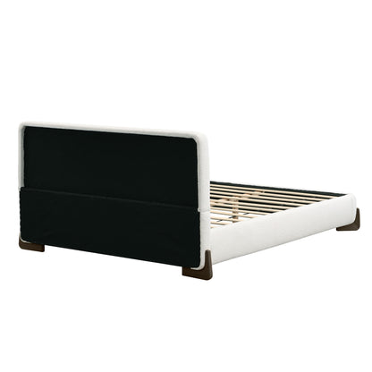 Elegant Boucle Upholstered Bed With Solid Wood Legs