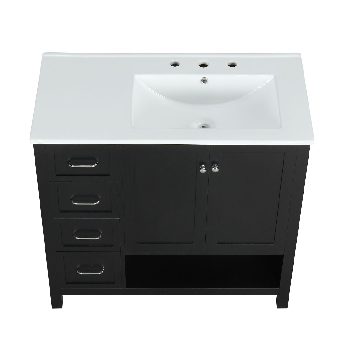 Bathroom Vanity With Sink Top, Bathroom Vanity Cabinet With 2 Doors And 2 Drawers, Open Shelf