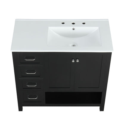 Bathroom Vanity With Sink Top, Bathroom Vanity Cabinet With 2 Doors And 2 Drawers, Open Shelf