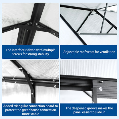 Polycarbonate house Raised Base And Anchor Aluminum Heavy Duty Walk-In houses For Outdoor Backyard In All Season