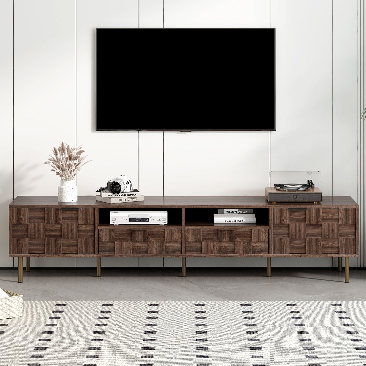 TV Stand With 2 Drawers, Media Console Table, Storage Cabinet With Cable Management
