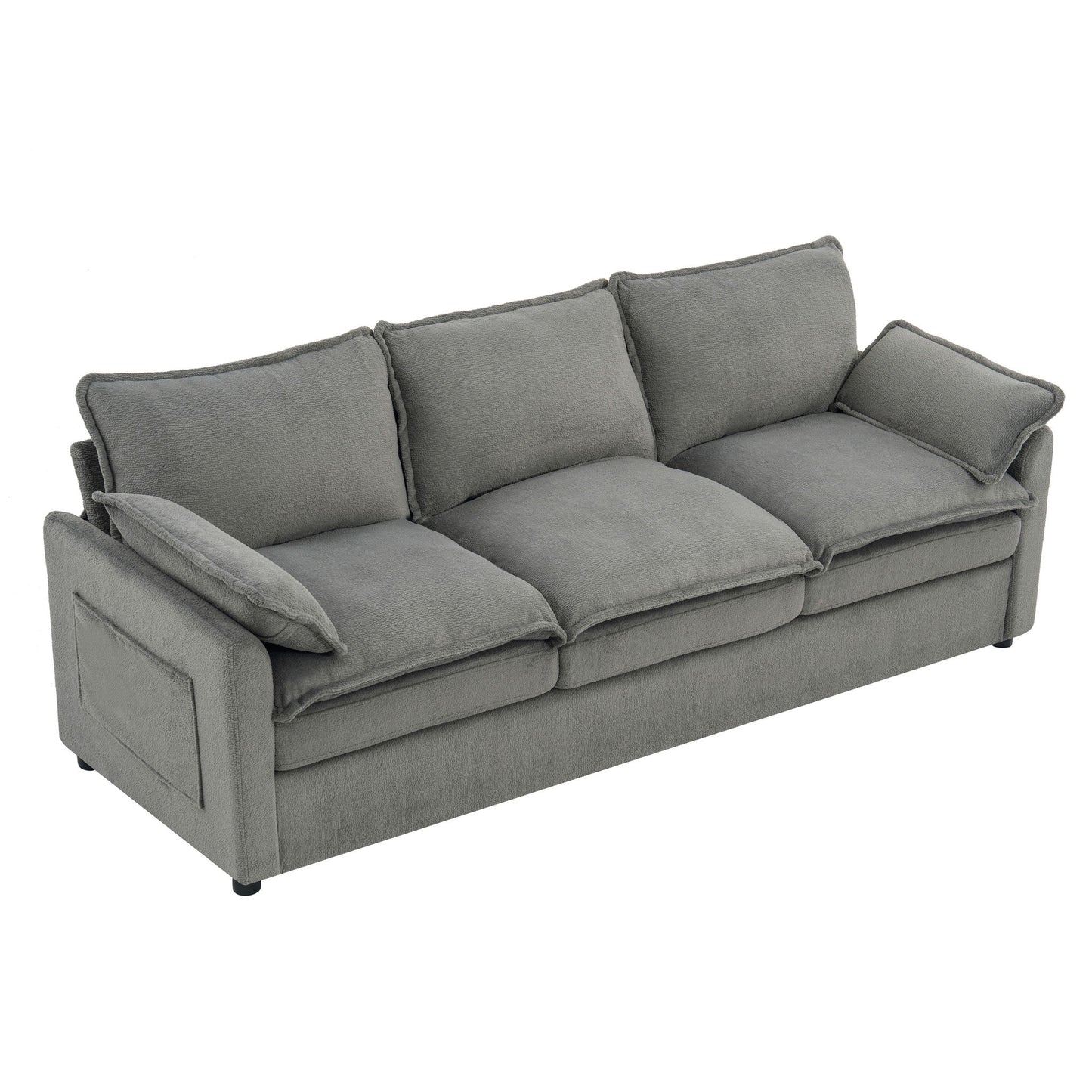 Modern 3 Seater Sofa With Side Storage Pockets For Living Room