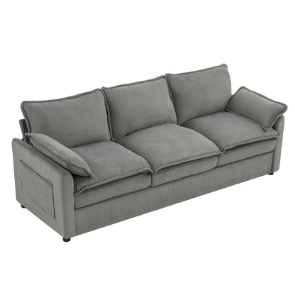 Modern 3 Seater Sofa With Side Storage Pockets For Living Room