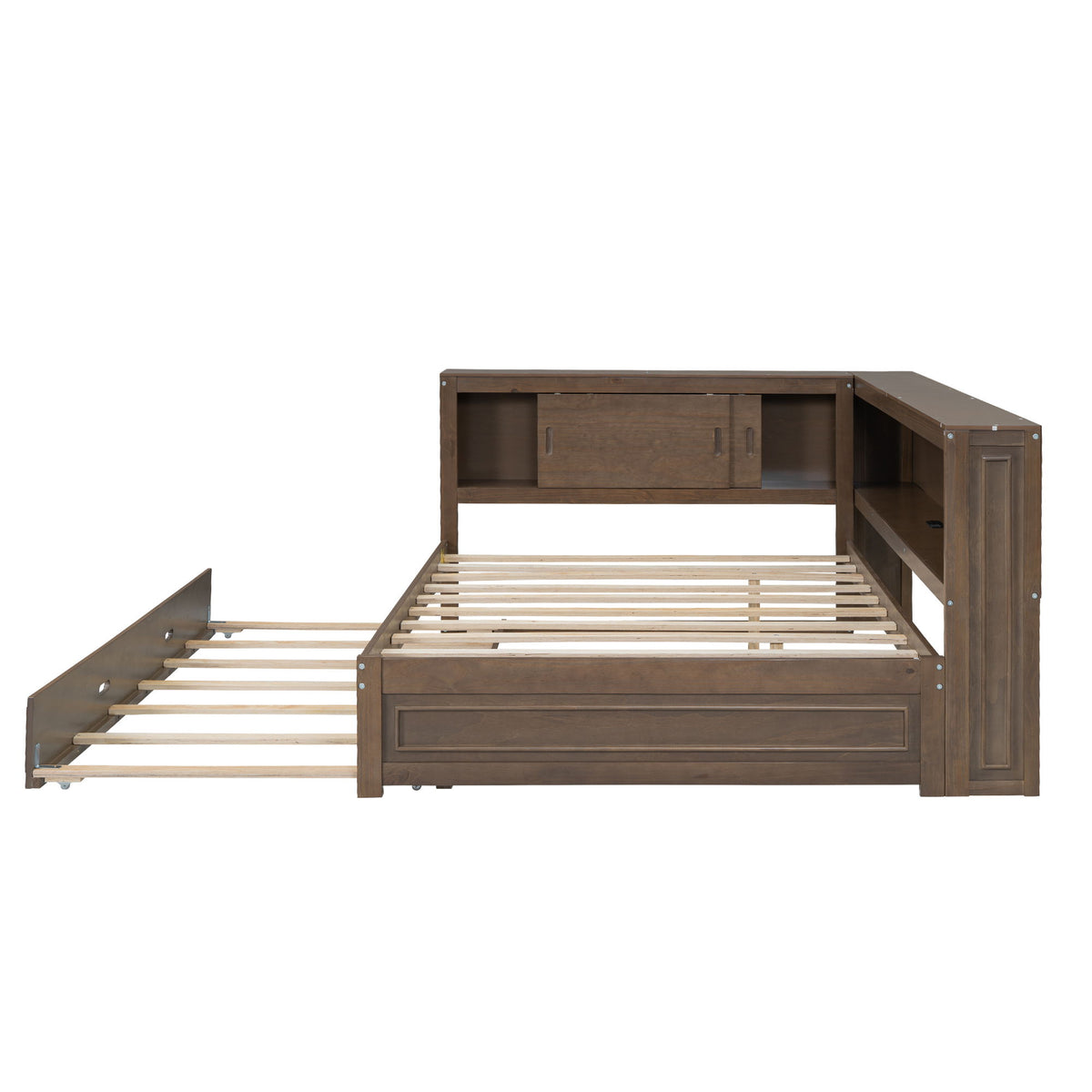 Daybed With Storage Shelves, LED, USB, And Trundle