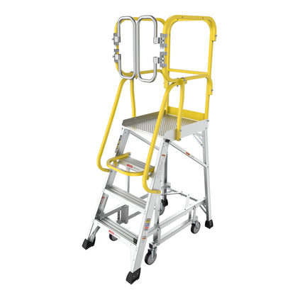 Heavy Duty Aluminum Rolling Platform Ladder With Steps, 375Lbs Capacity