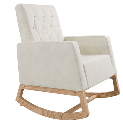 Rocker Chair With Tufted Back - Beige / Ivory