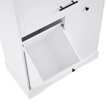 Freestanding Bathroom Storage Cabinet With Doors, Drawers, And Tilt Out Laundry Hamper - White