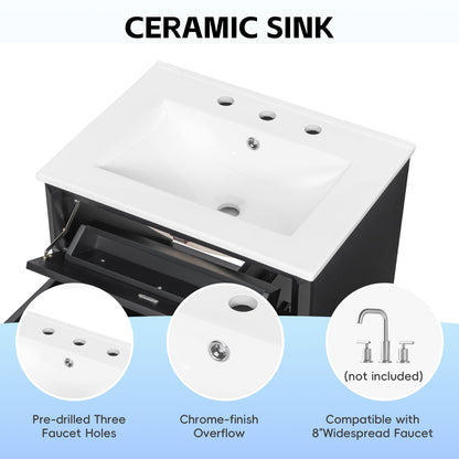 Freestanding Bathroom Vanity With Sink, 3 Drawers & Flip-Out Drawer