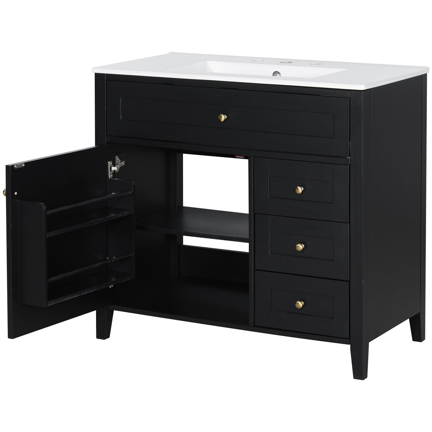 Bathroom Vanity With Sink, Cabinet With 3 Drawers And Adjustable Shelf