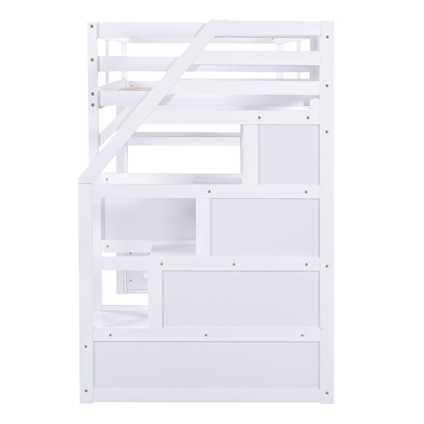 Loft Bed With Desk, Shelves, 2 Drawers, Storage Staircase