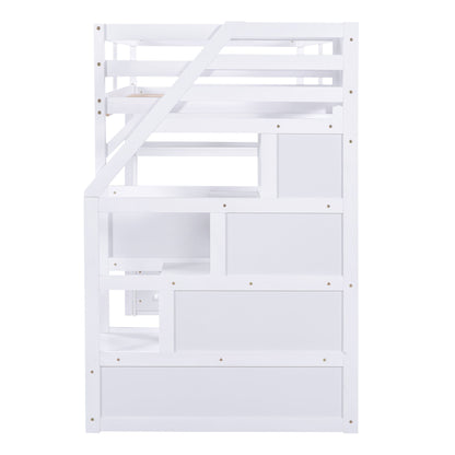 Loft Bed With Desk, Shelves, 2 Drawers, Storage Staircase