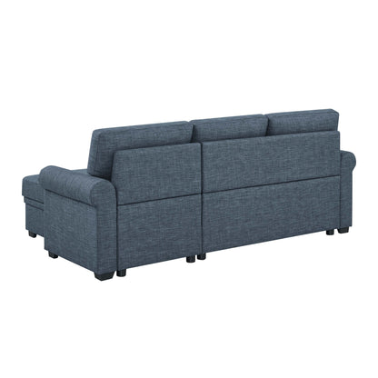Blend Upholstered Sleeper Sofa With Reversible Chaise And Tufted Back - Dark Blue