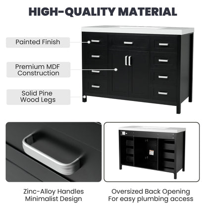 Bathroom Vanity With Sink, 2 Doors 8 Drawers, Soft Close System, Classic Design