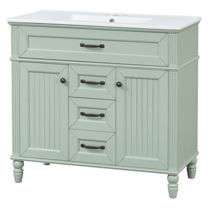 Bathroom Vanity With Sink, Flip-Out Top Drawer, Soft Close Doors, 2 Storage Drawers