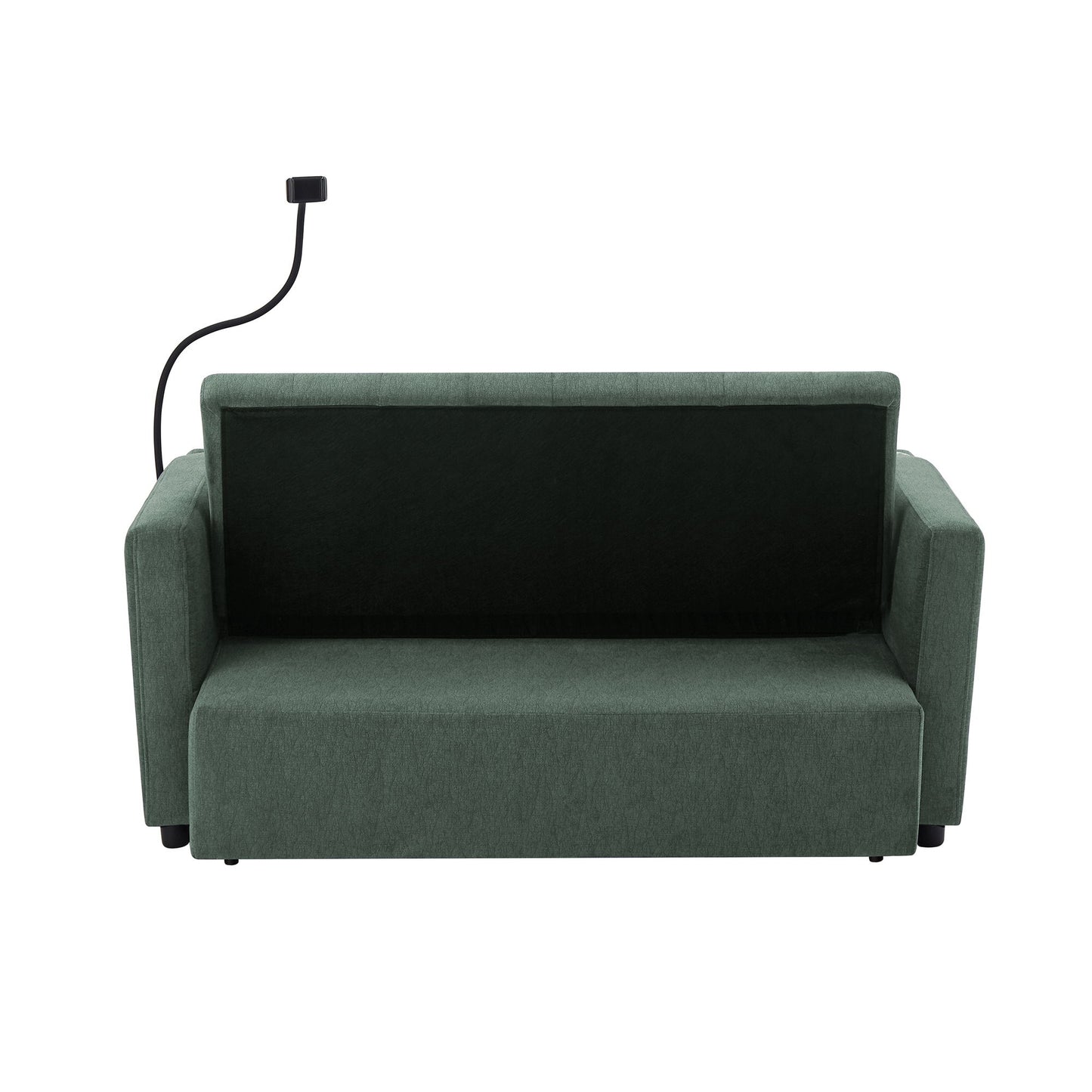 Convertible Sofa Bed Loveseat Sofa With Three USB Ports, Two Side Pockets, Two Cup Holders And 360° swivel Phone Holder For Living Room