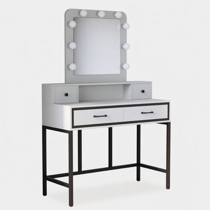 Vanity Desk With 3 Color Lighted Mirror And 4 Drawers