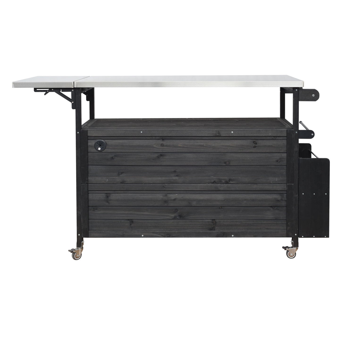 Foldable Outdoor Kitchen Island With Lockable Wheels, Storage Cabinet And Towel Rack For Patio