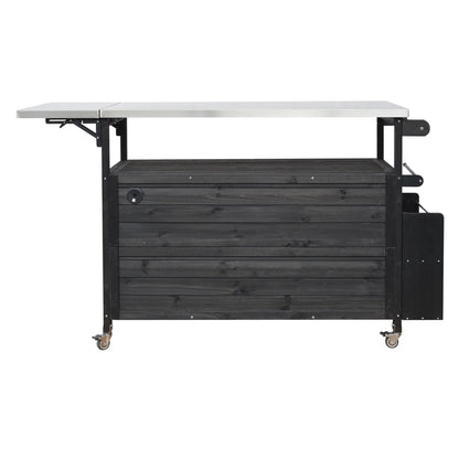 Foldable Outdoor Kitchen Island With Lockable Wheels, Storage Cabinet And Towel Rack For Patio